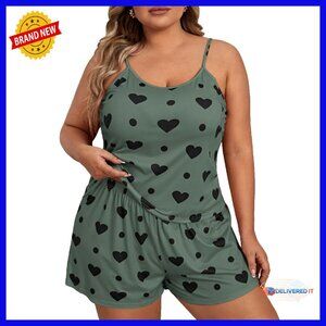 Plus Size Pajama Set 2 Piece Cami Top Elastic Waist Shorts Sleepwear